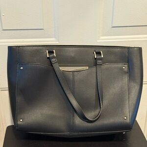 Ann Taylor faux leather tote handbag gold-tone hardware black work bag EUC